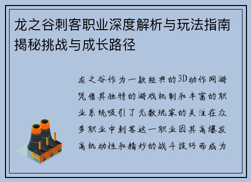 龙之谷刺客职业深度解析与玩法指南揭秘挑战与成长路径